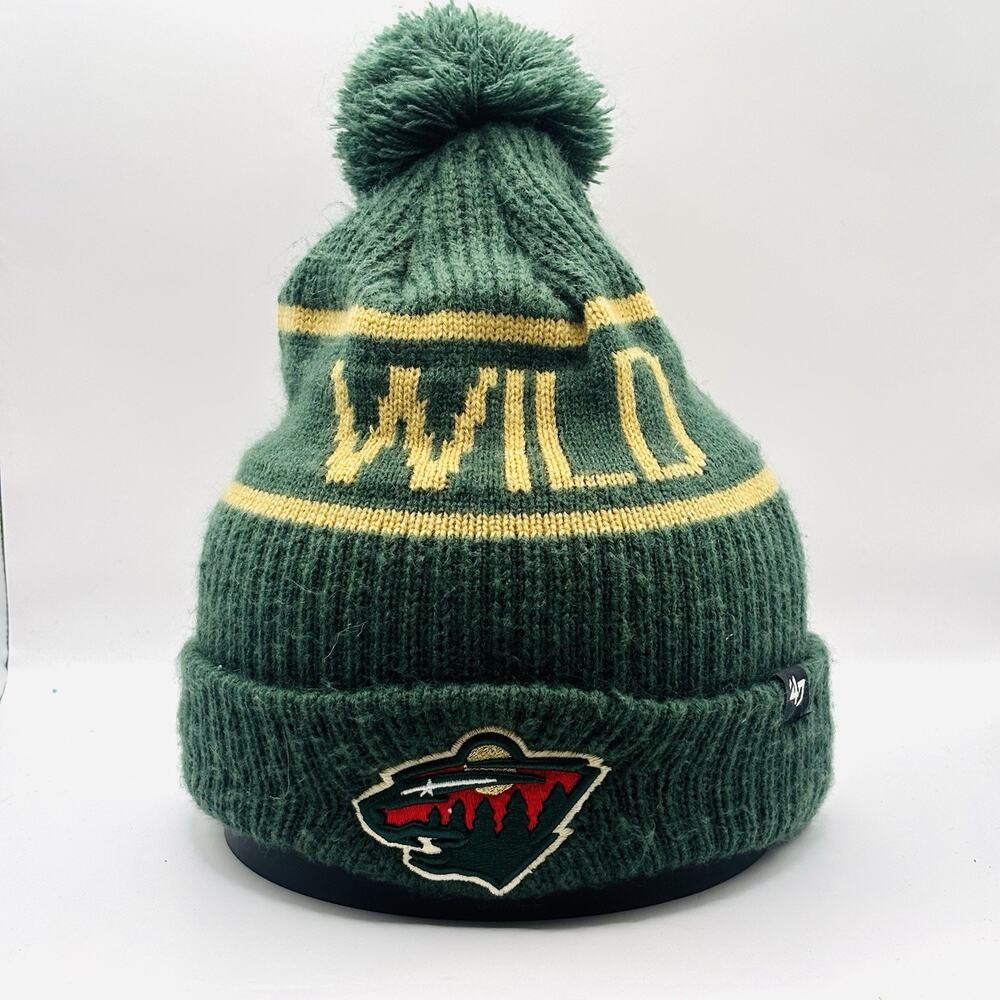 Minnesota Wild Hat Beanie Green One Size Patch Logo Hockey NHL Pom Men's 47 Audi